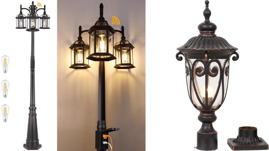 bronze outdoor lamp post with outlet