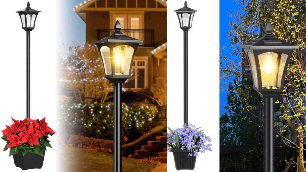 outdoor solar lamp post with planter